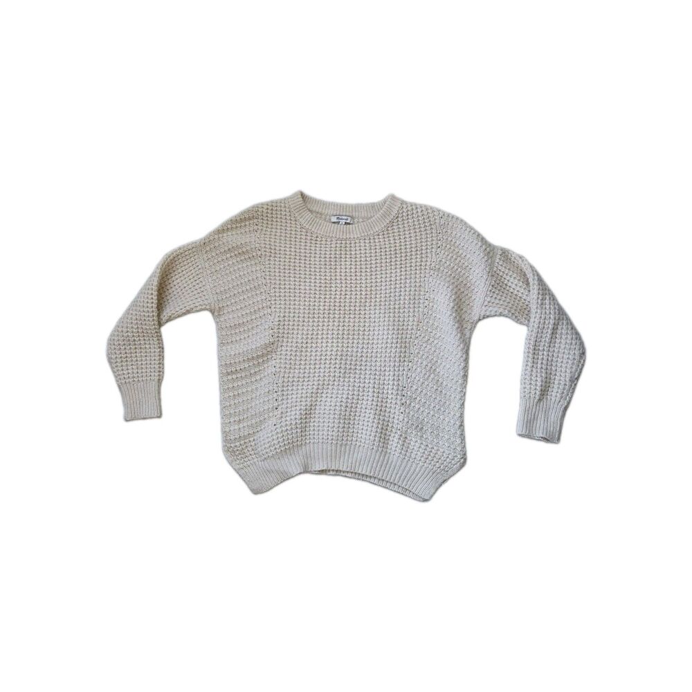 Madewell Chunky Waffle Knit Sweater XS Cream Merino Wool Alpaca Cozy Pullover